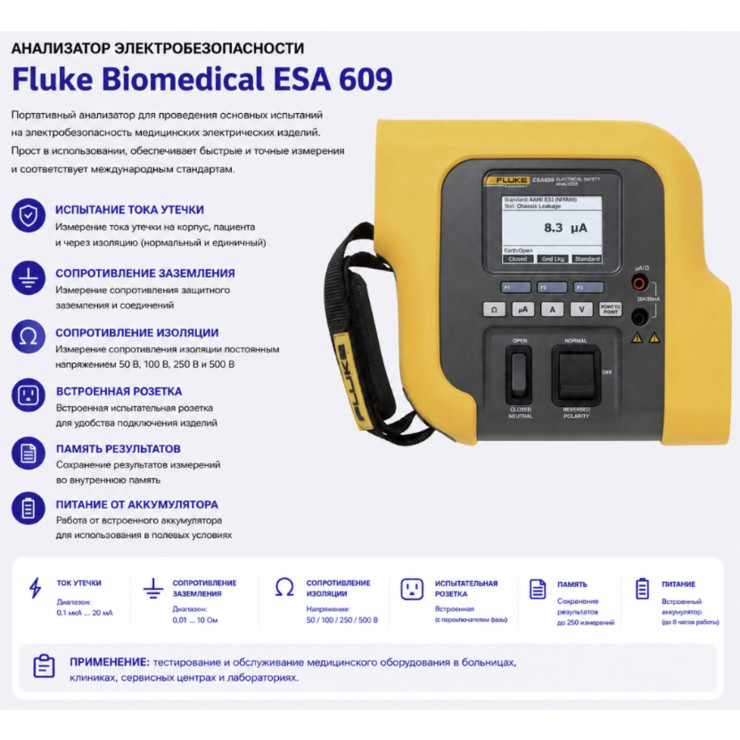Fluke ESA 609 — анализатор электробезопасности с поверкой